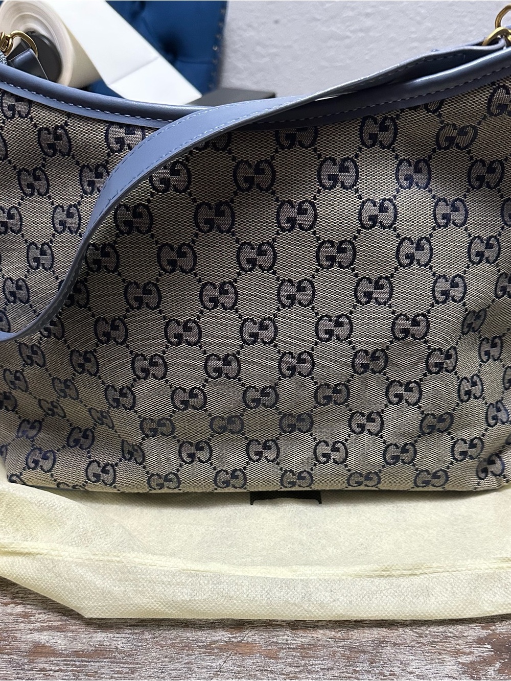 Blue-Trim Supreme Shoulder Bag with bling - Picture 8 of 11